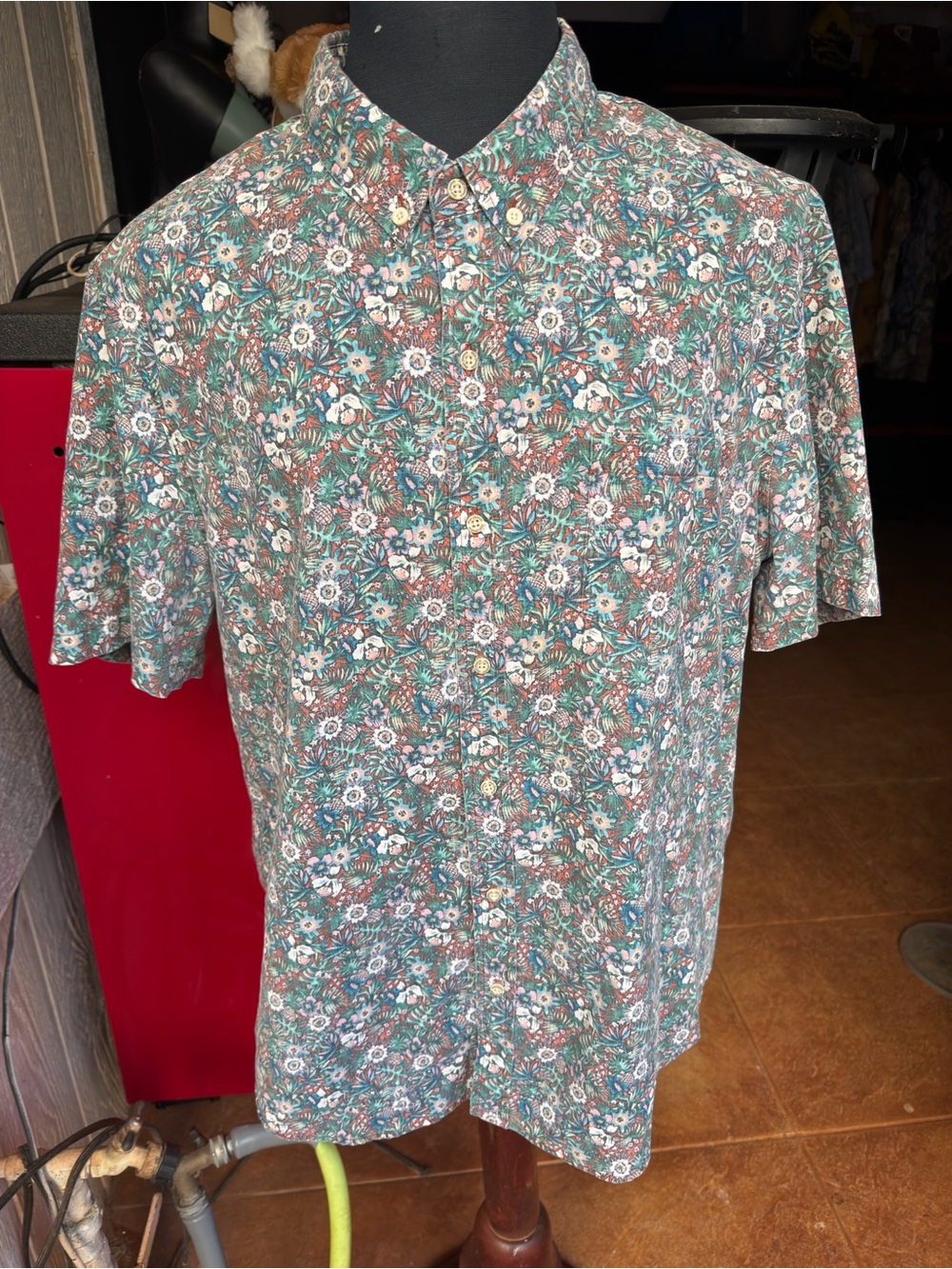 PreOwned Reyn Spooner Tailored Hawaiian Print Multicolored Full Button Men's XL